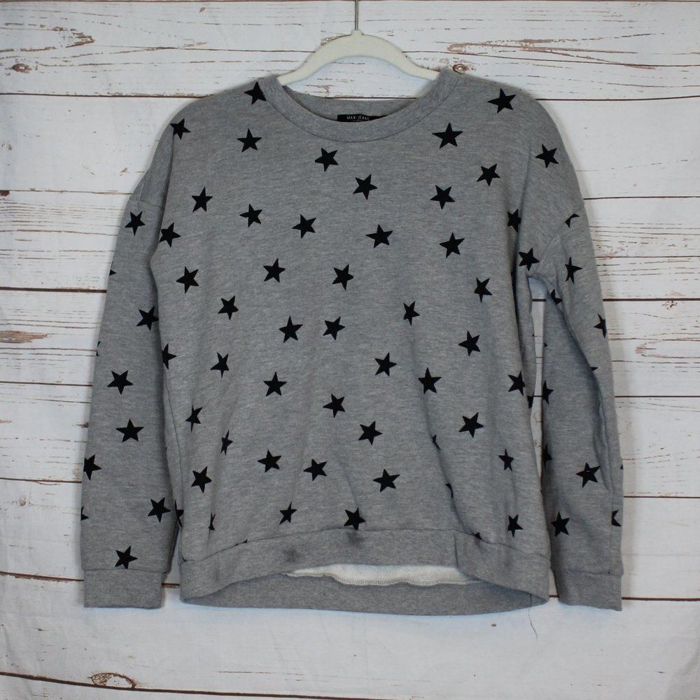 Max Jeans Gray Black Star Sweatshirt Small Pullover Stars Crewneck